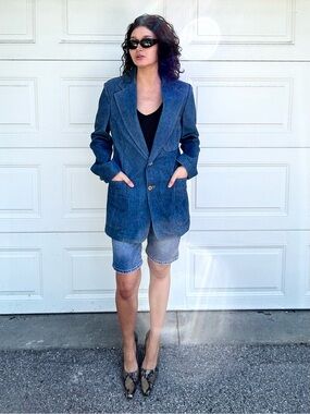 Vintage 70s Lee Denim Blazer Sport Jacket Wide Lapel Jean Jacket